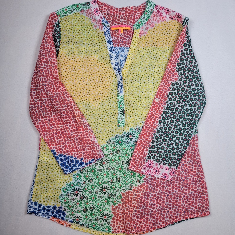VILAGALLO Women's Button Multicolor Lightweight Cotton 3/4 Button Sleeve 38